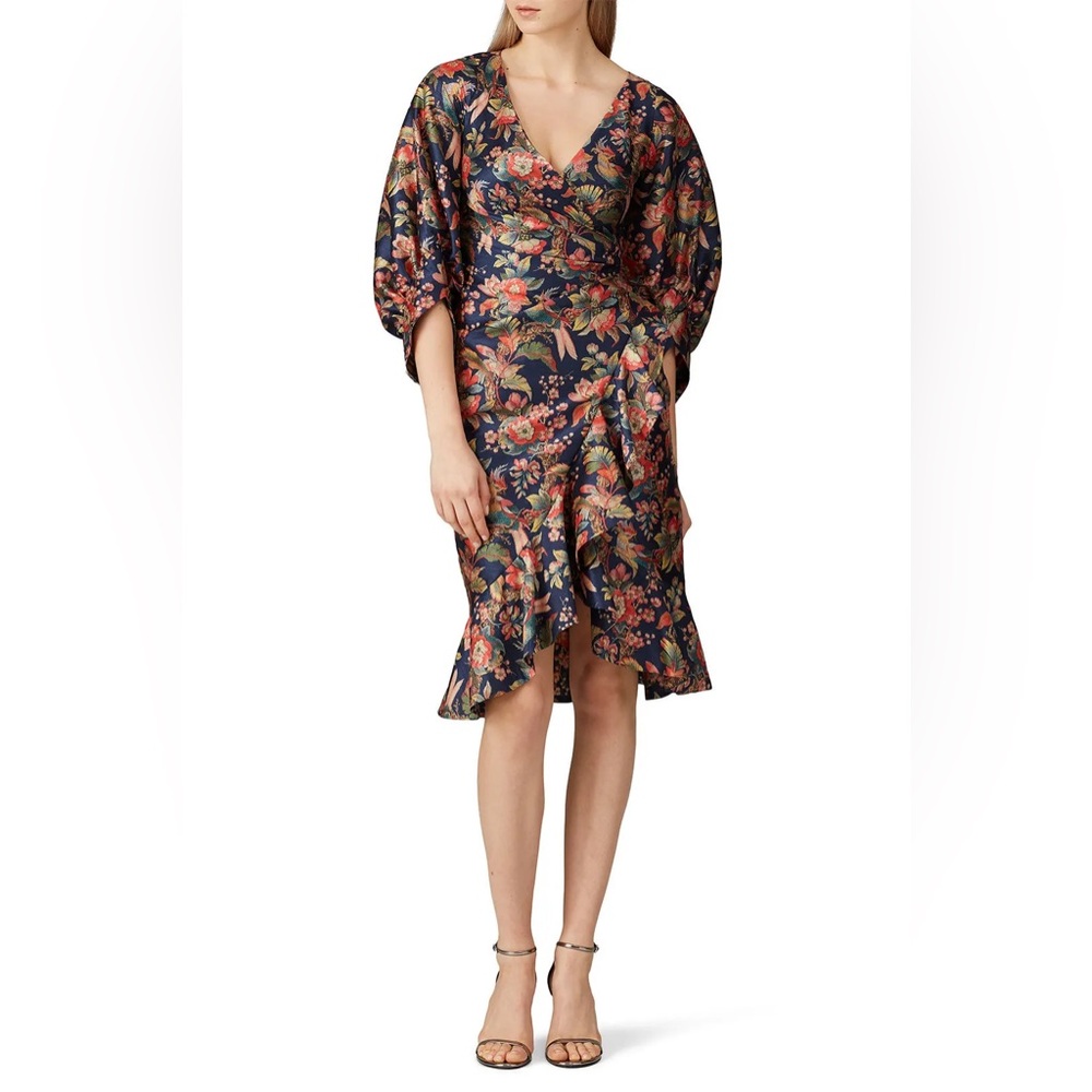 Sachin & Babi Women’s Dress Size 8 Blue Floral Fabienne Ruffle V Neck Faux Wrap